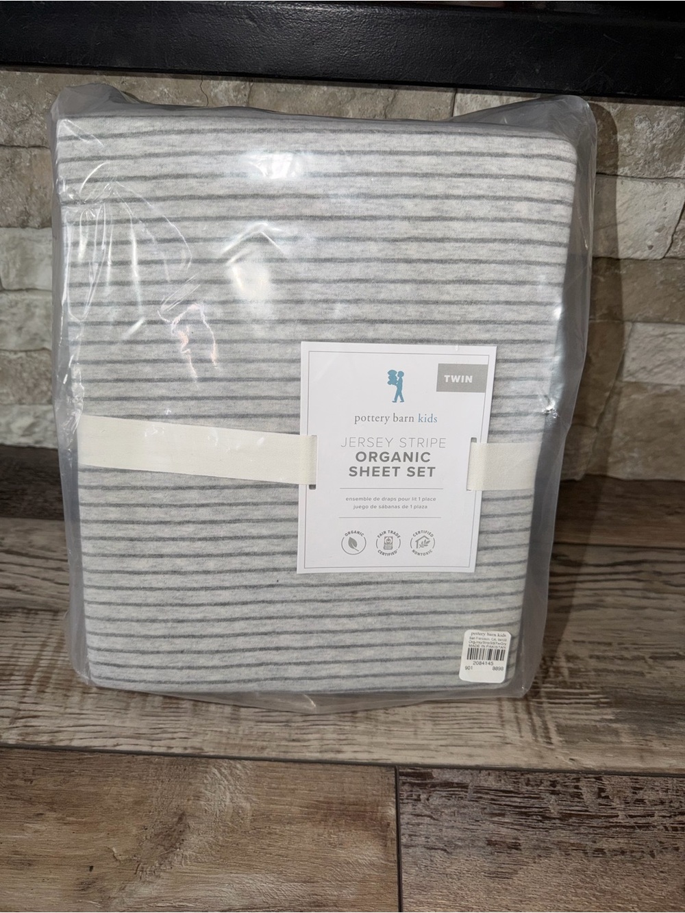 Pottery Barn Kids Organic Jersey Stripe Twin Sheet Set NWT Gray
